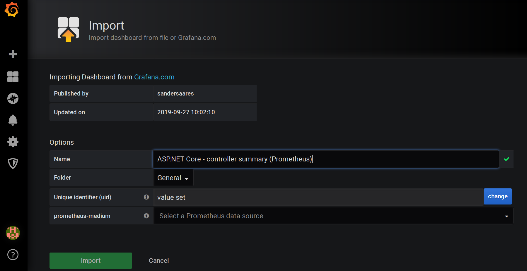 Configure new dashboard