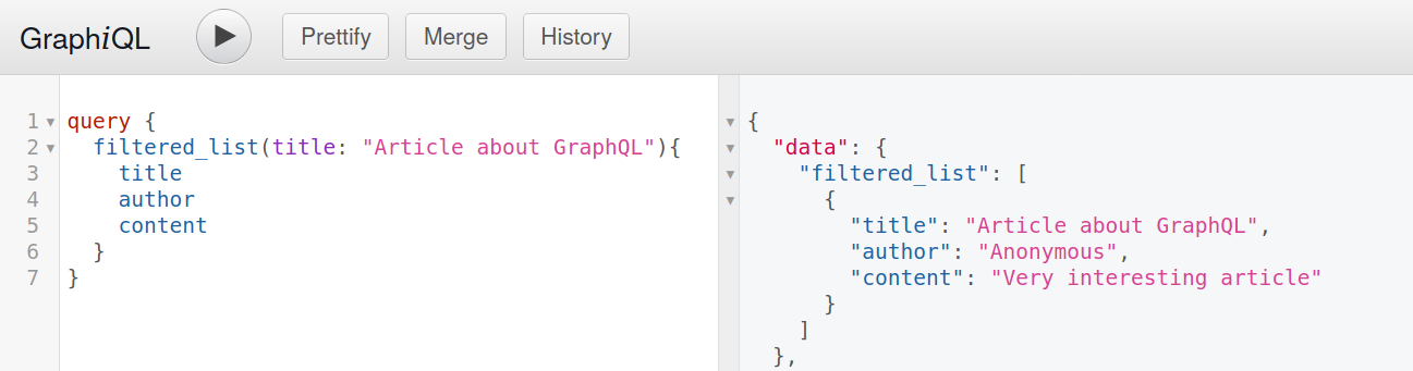 Filtered request in GraphiQL
