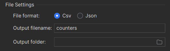 Export counters dialog Export counters dialog